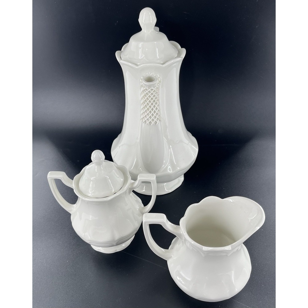 5 Meakin Heirloom Ironstone Teapot Coffee Pot Creamer Sugar Royal Staffordshire - Picture 3 of 15